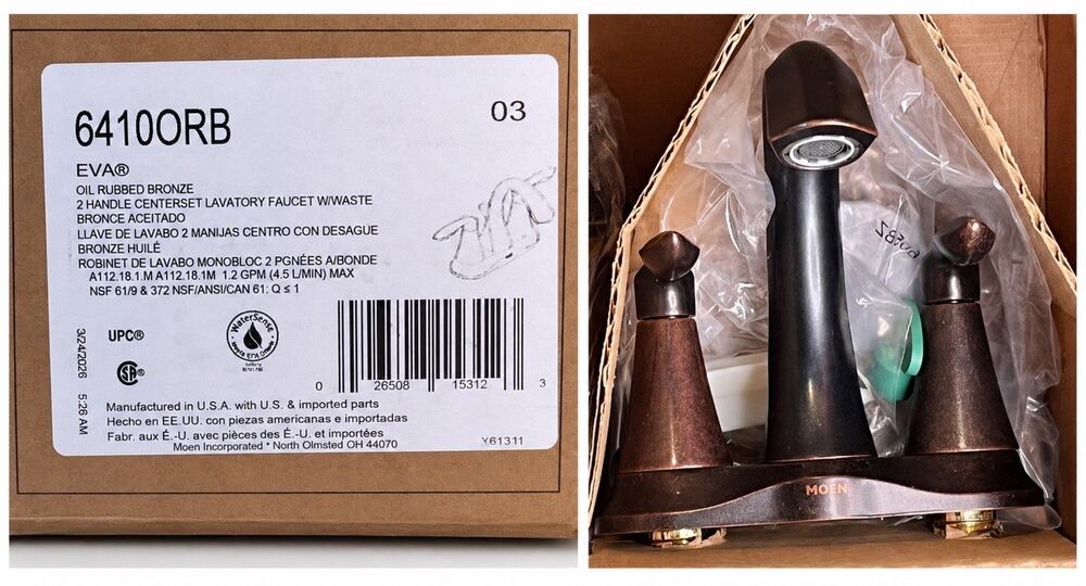 NEW MOEN Eva 6410ORB Oil Rubbed Bronze 2-Handle Centerset Bathroom Faucet